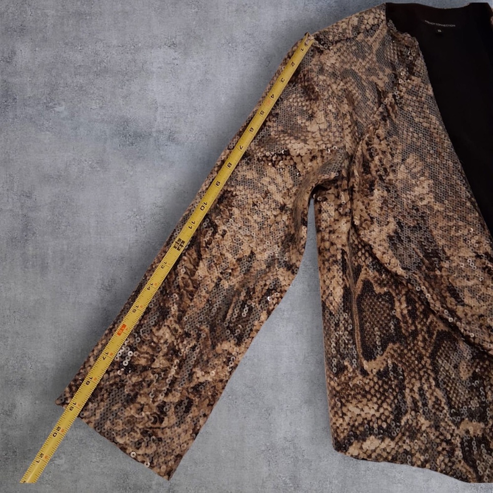 FRENCH CONNECTION Sequin Snake Print Drape Jacket/Blazer Women Size 10 - Picture 9 of 10